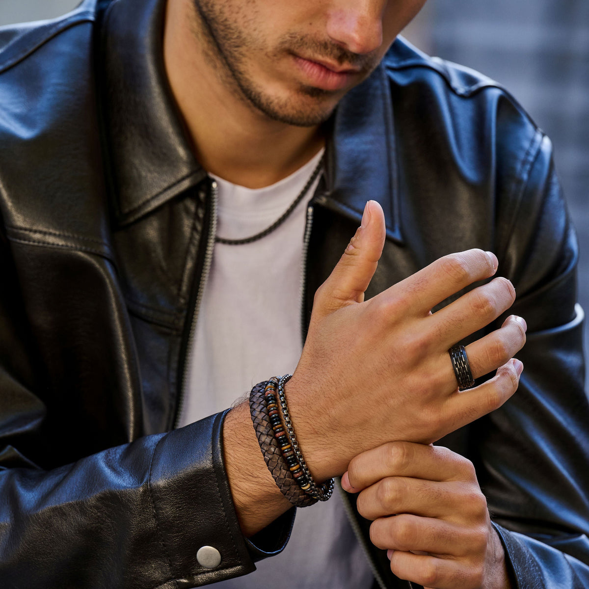 Dikke gevlochten leren armband
