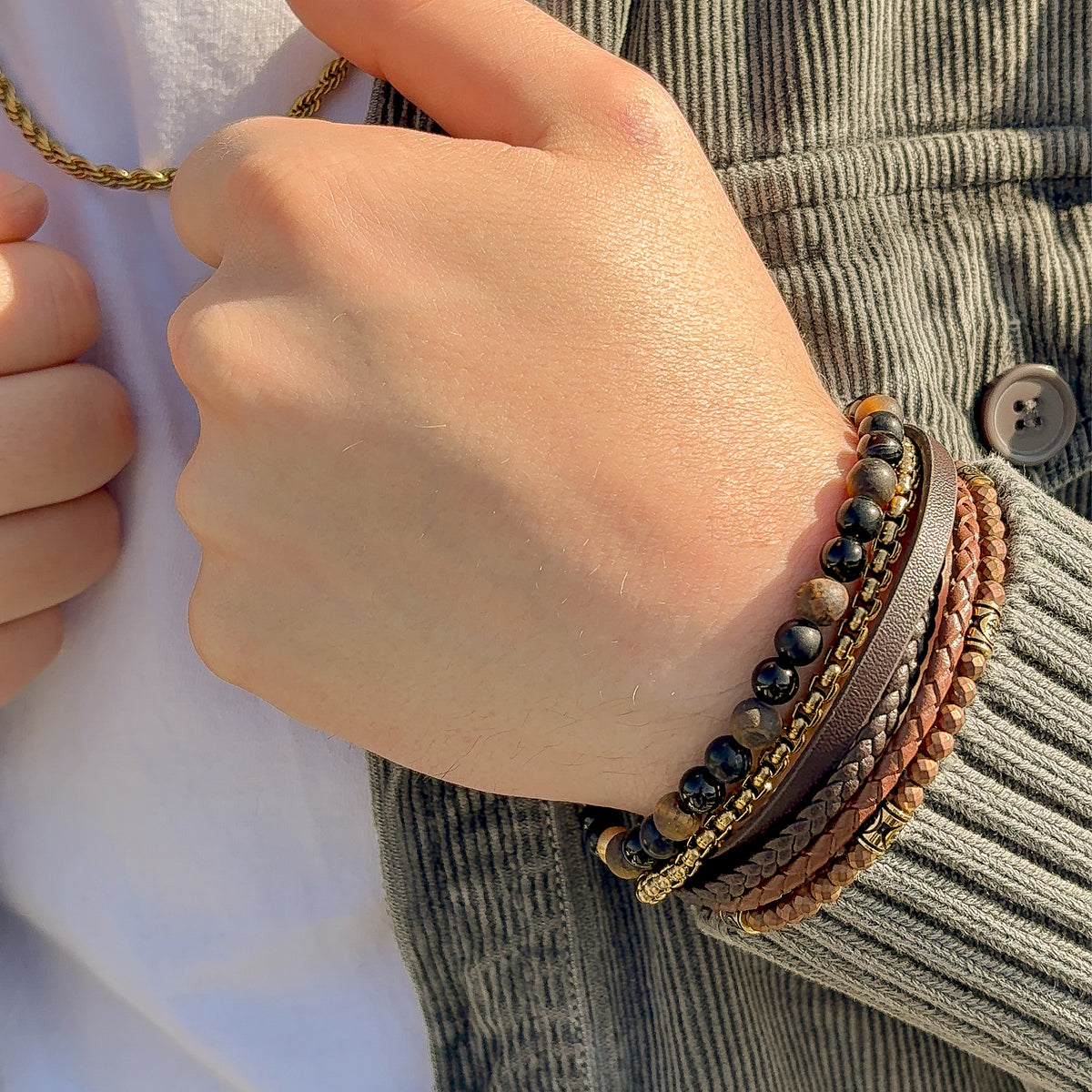 Leather And Hematite Beads Bracelet