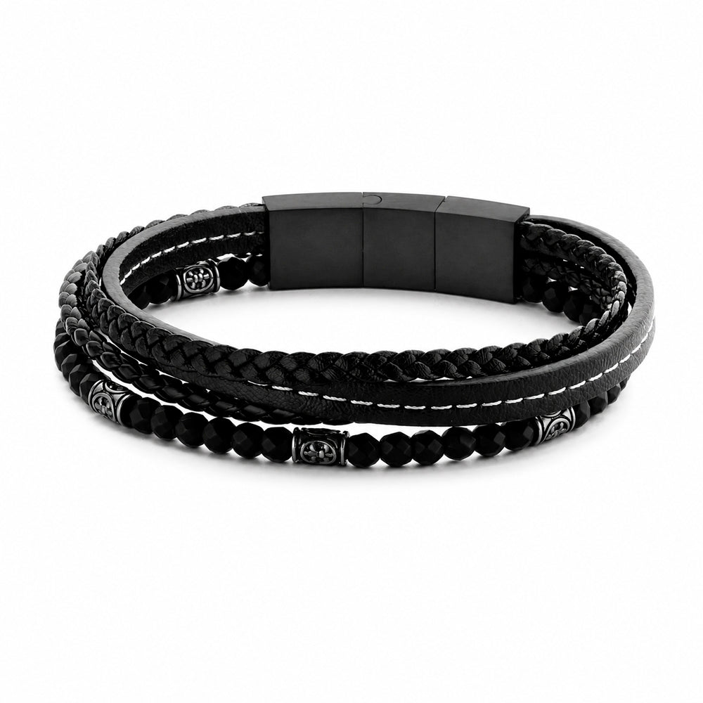Leren en hematietarmband met meerdere strengen