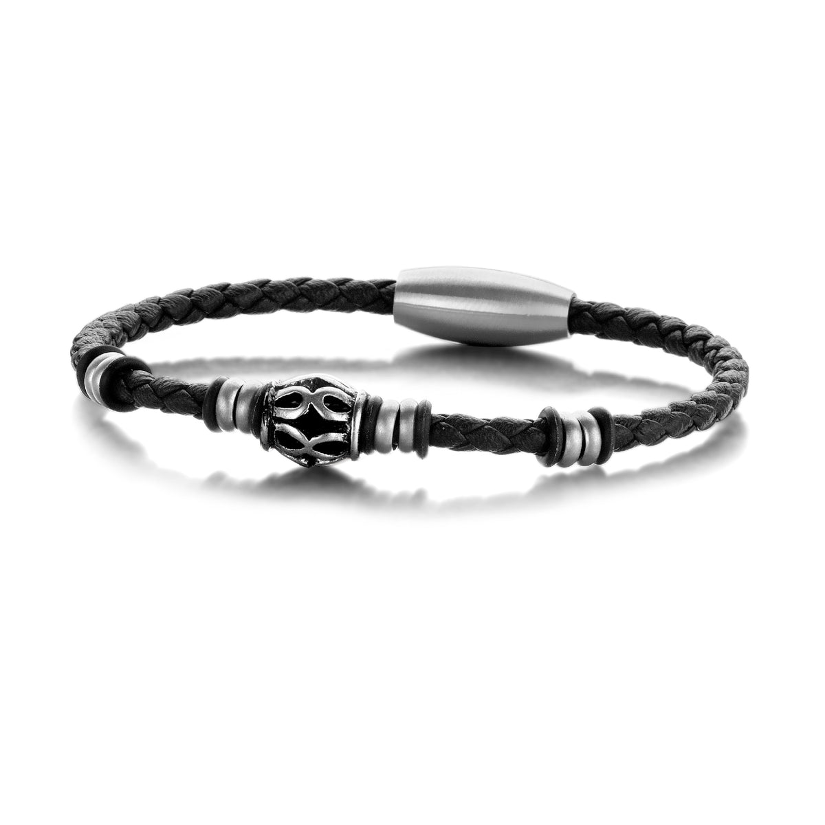 Leren armband met stalen elementen