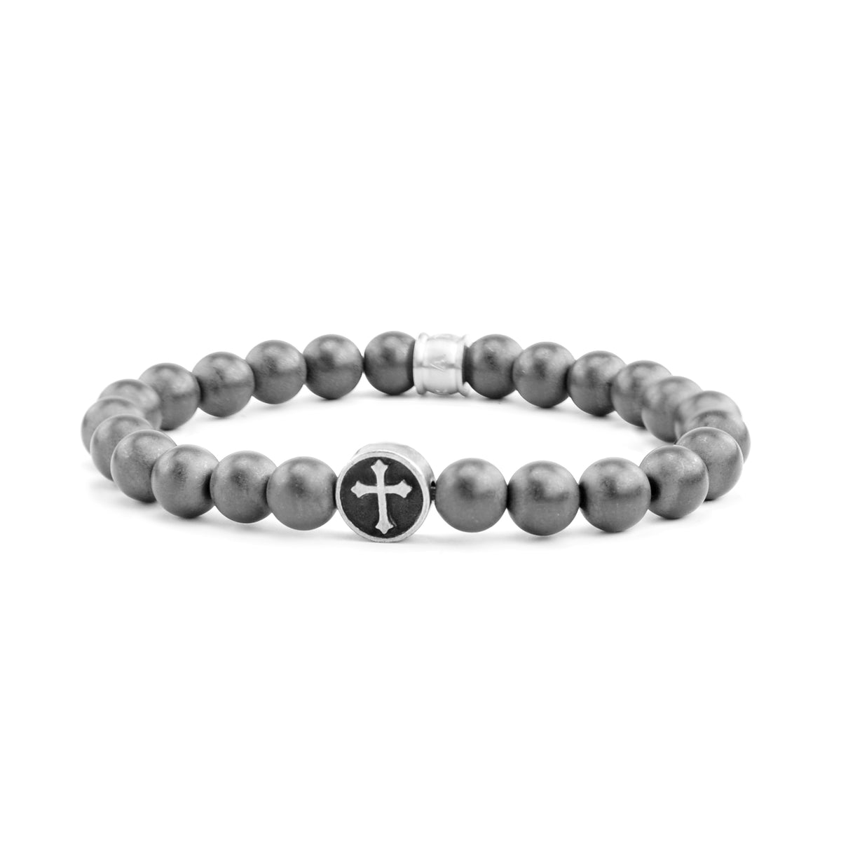 Cross Coin Natural Stone Bead Bracelet