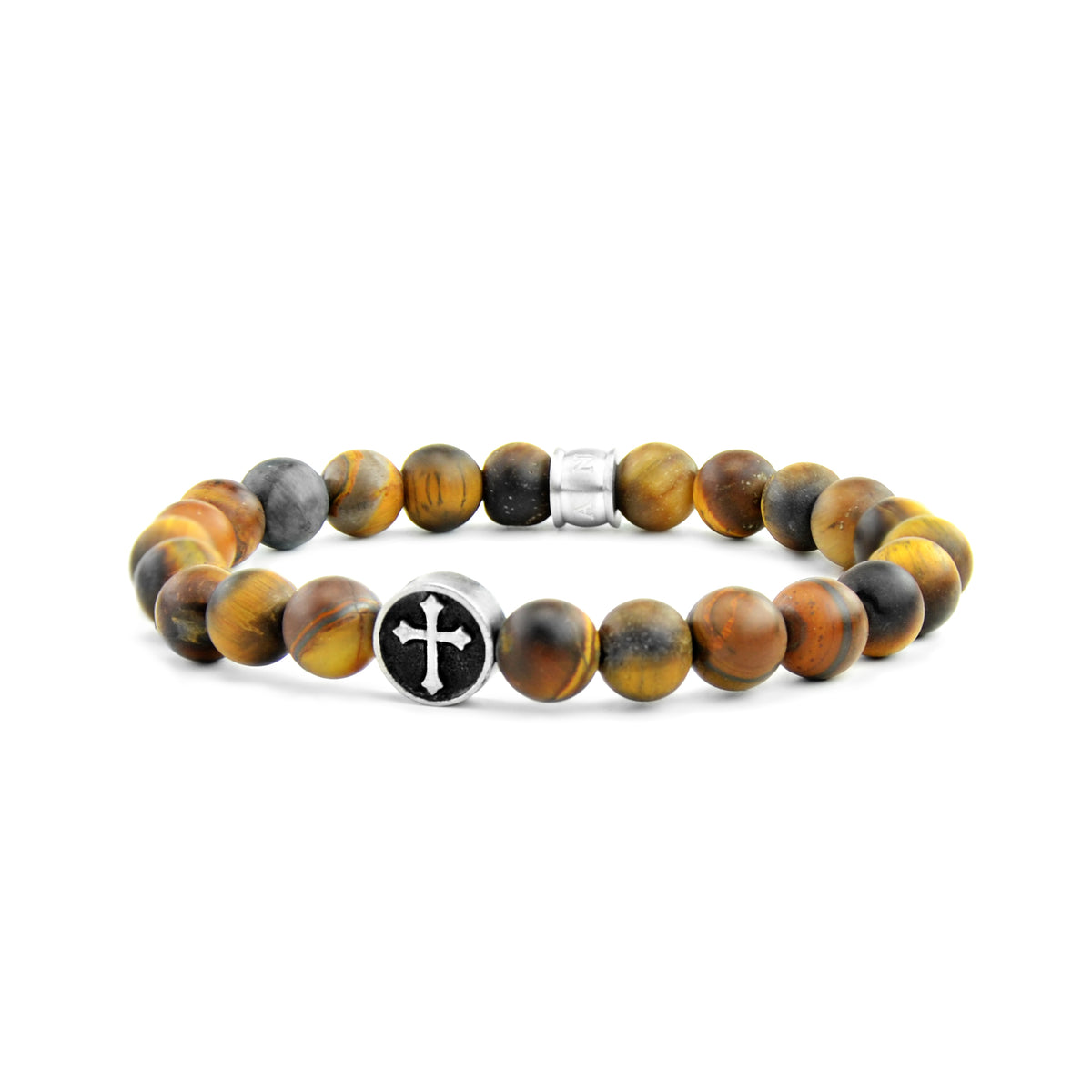 Cross Coin Natural Stone Bead Bracelet