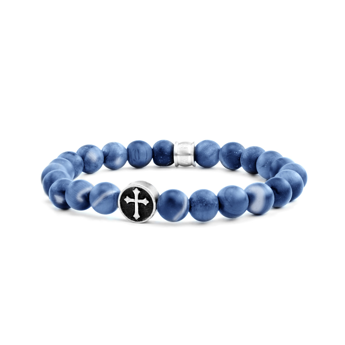 Cross Coin Natural Stone Bead Bracelet