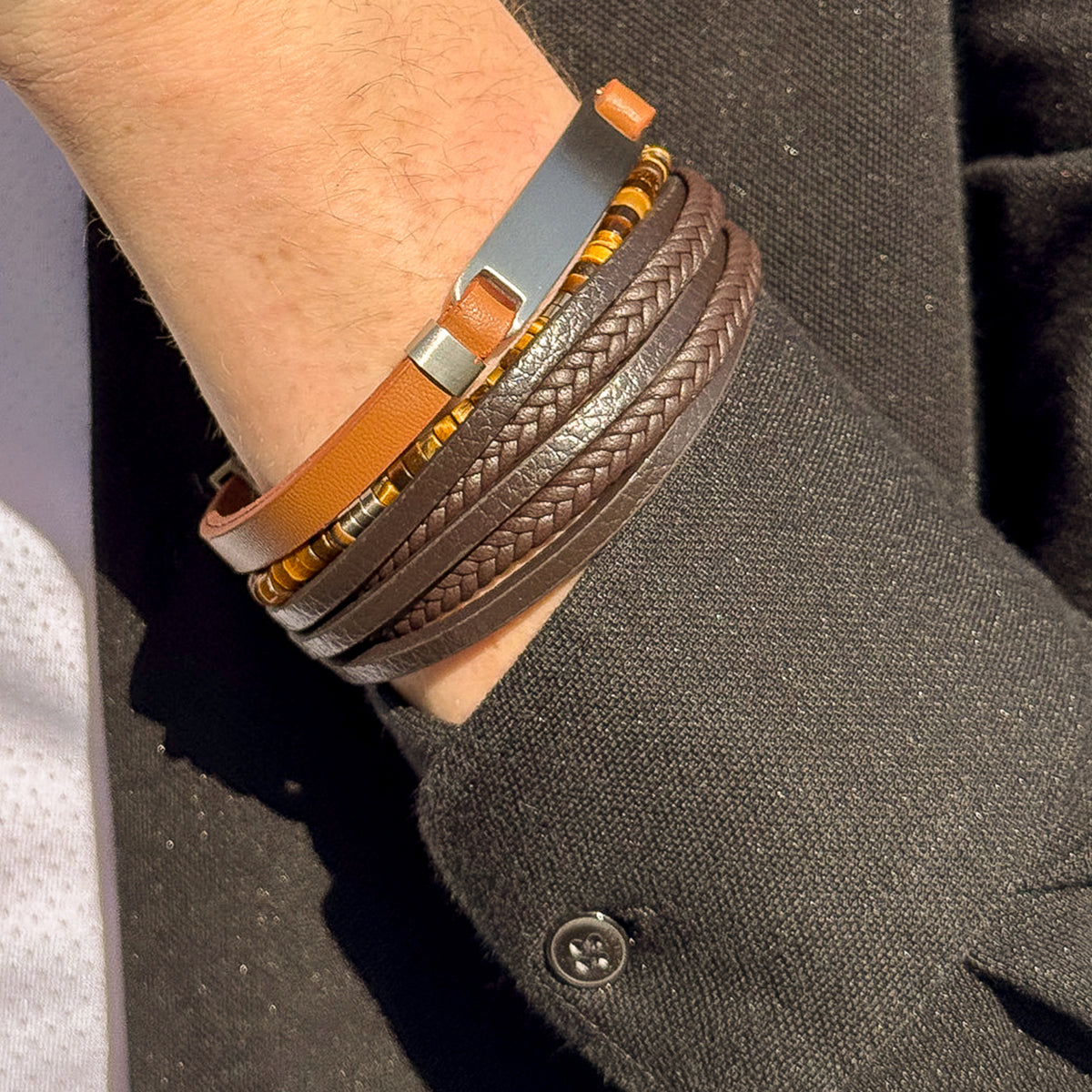 Leather Bracelet With Steel Element