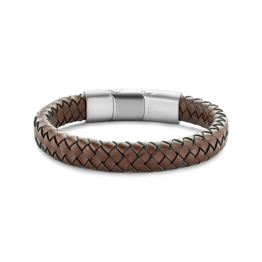 Dikke leren armband met stalen element
