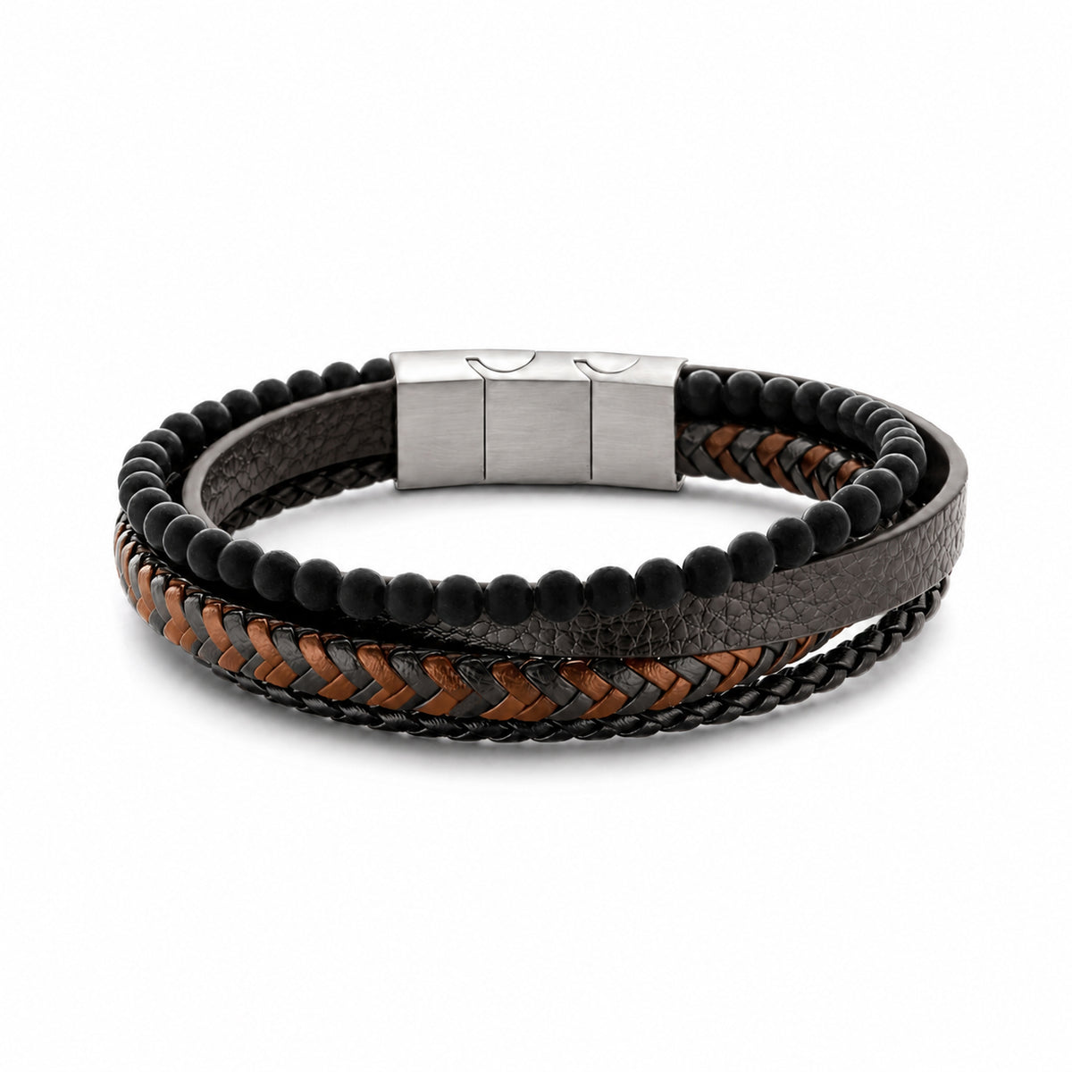 Meervoudige Leren en Stenen Kralen Armband