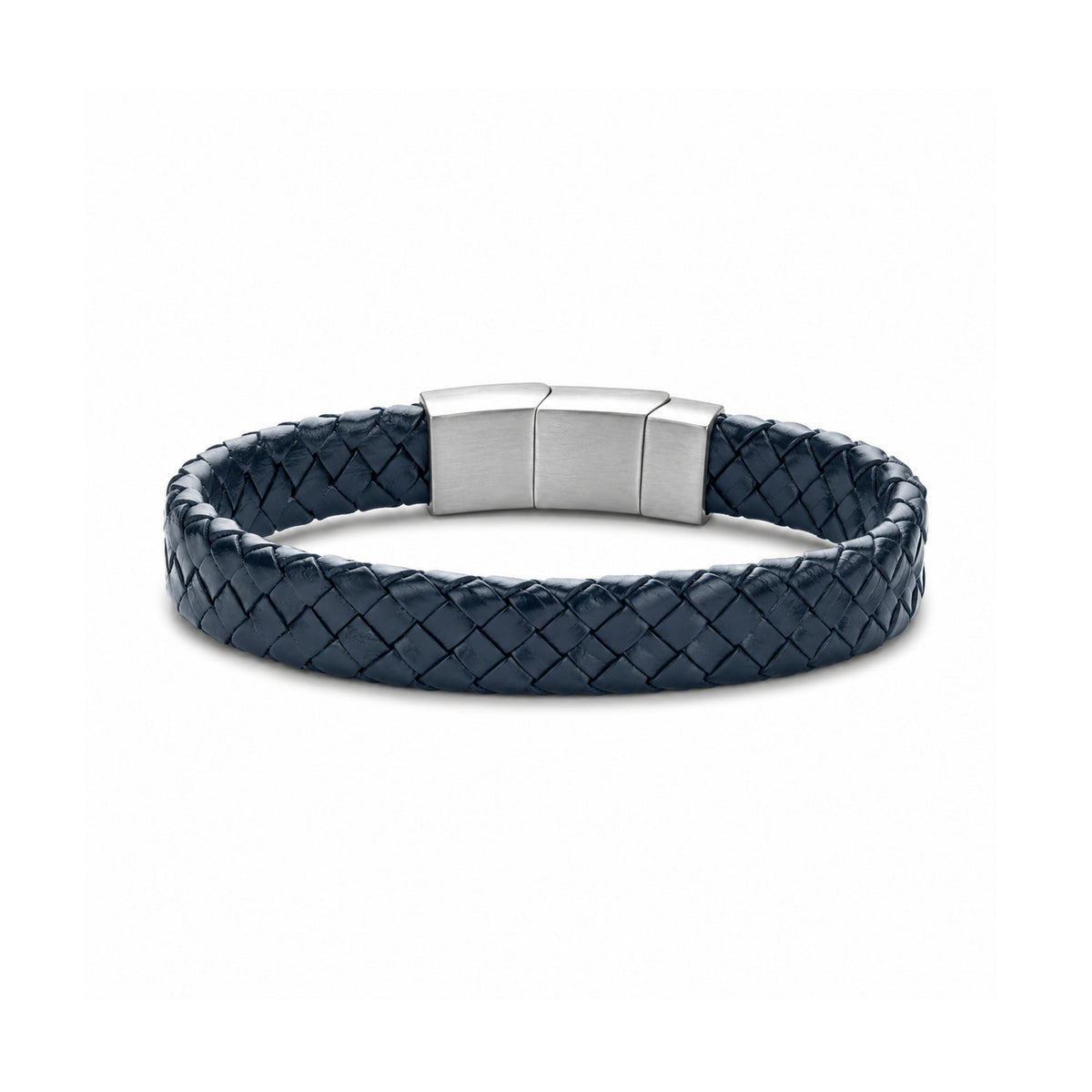 Platte gevlochten leren armband