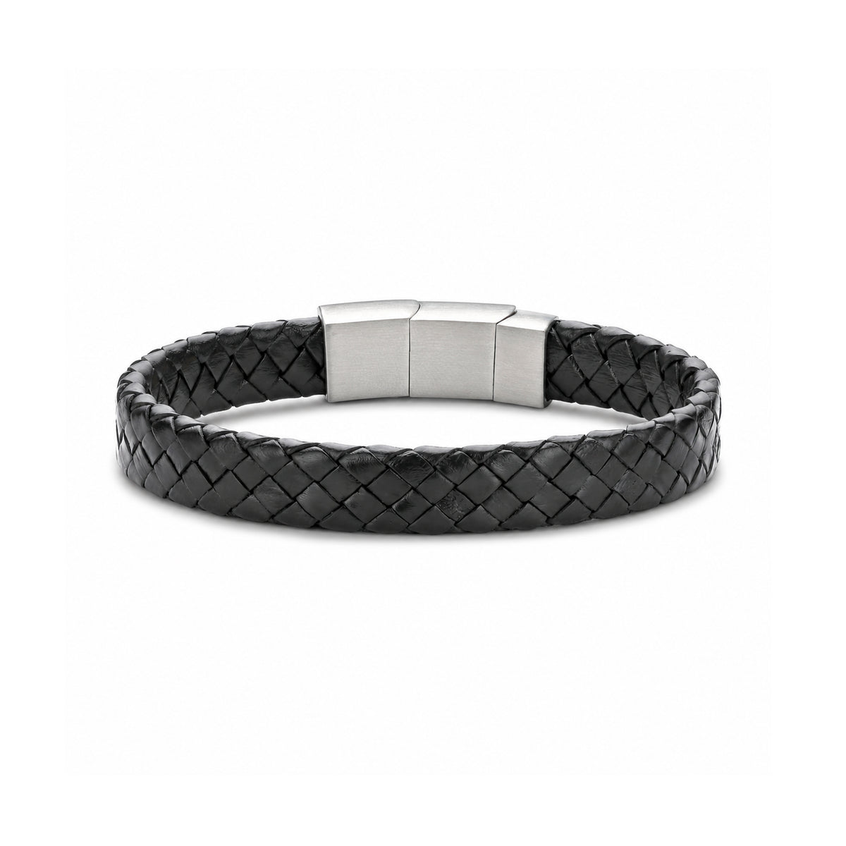 Platte gevlochten leren armband