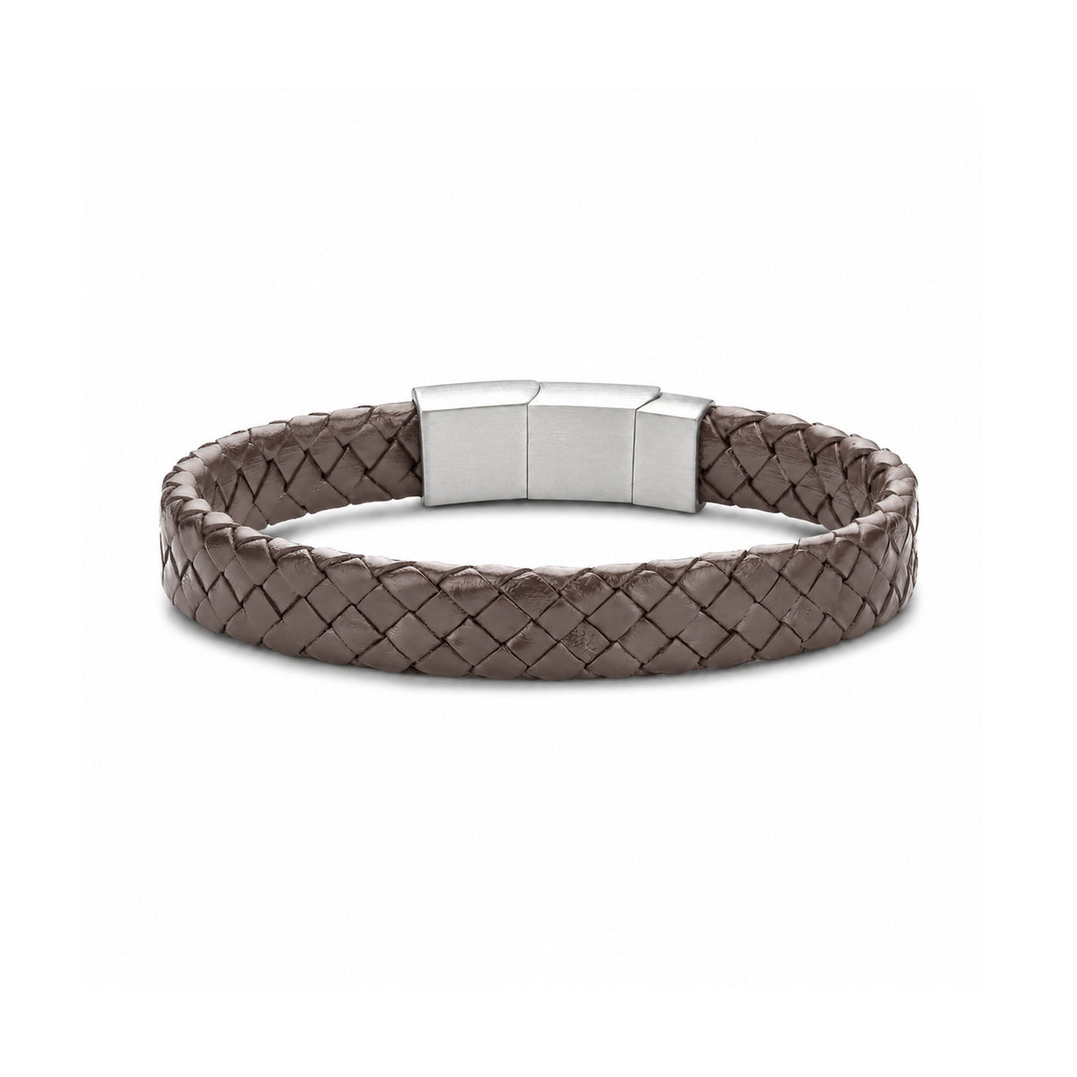Platte gevlochten leren armband