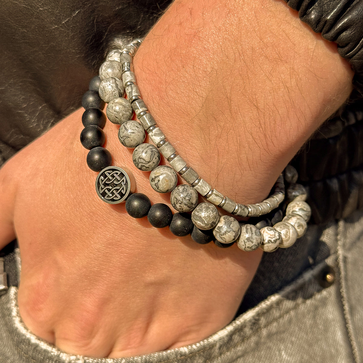 Natural Stones & Steel Ringlets Bracelet