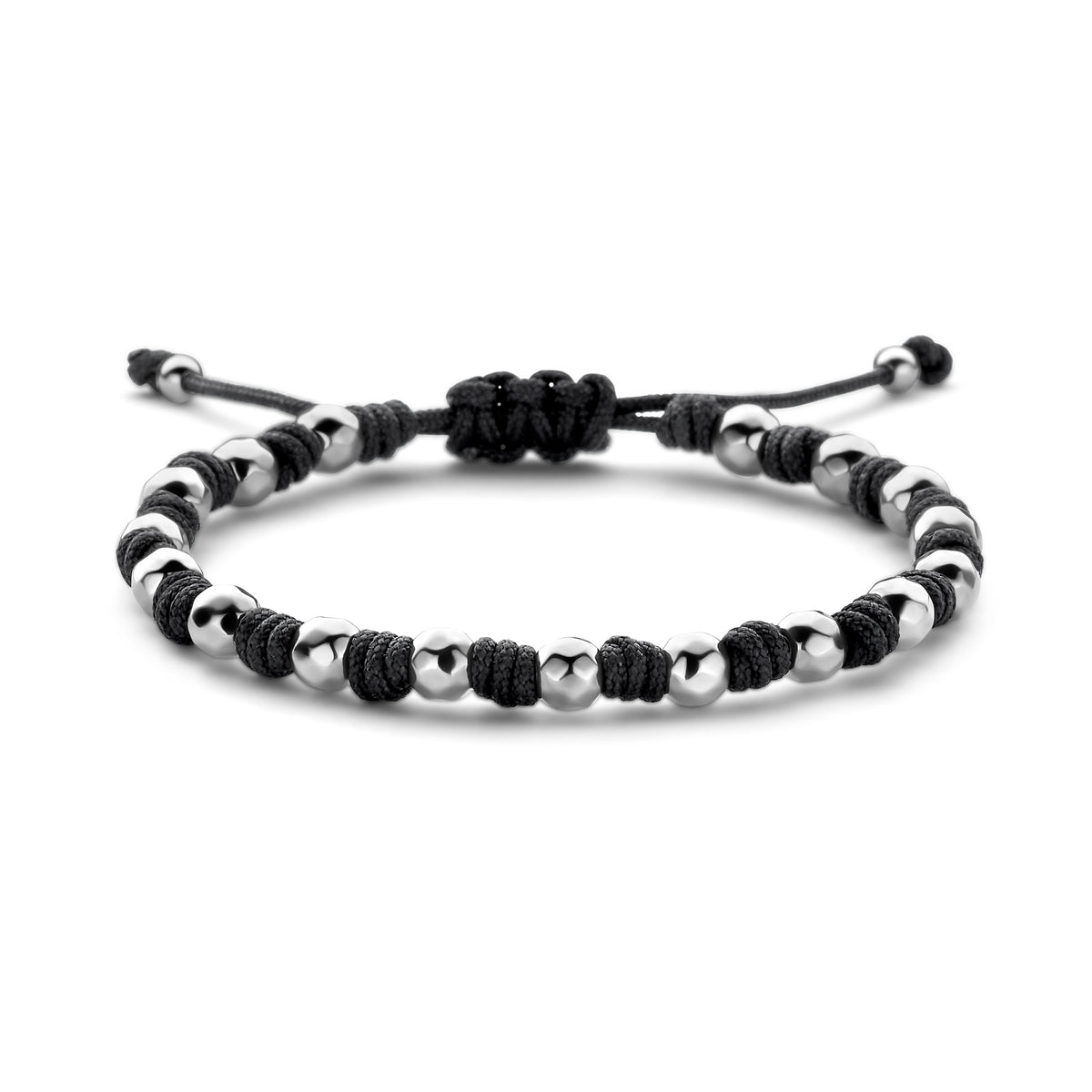 Armband met koord en stalen kralen