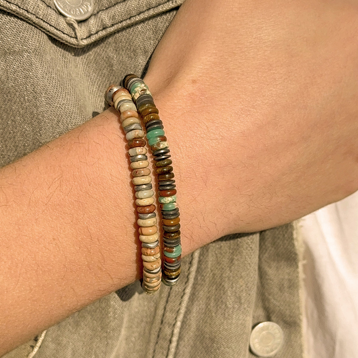 Flat Beads Bracelet with Steel