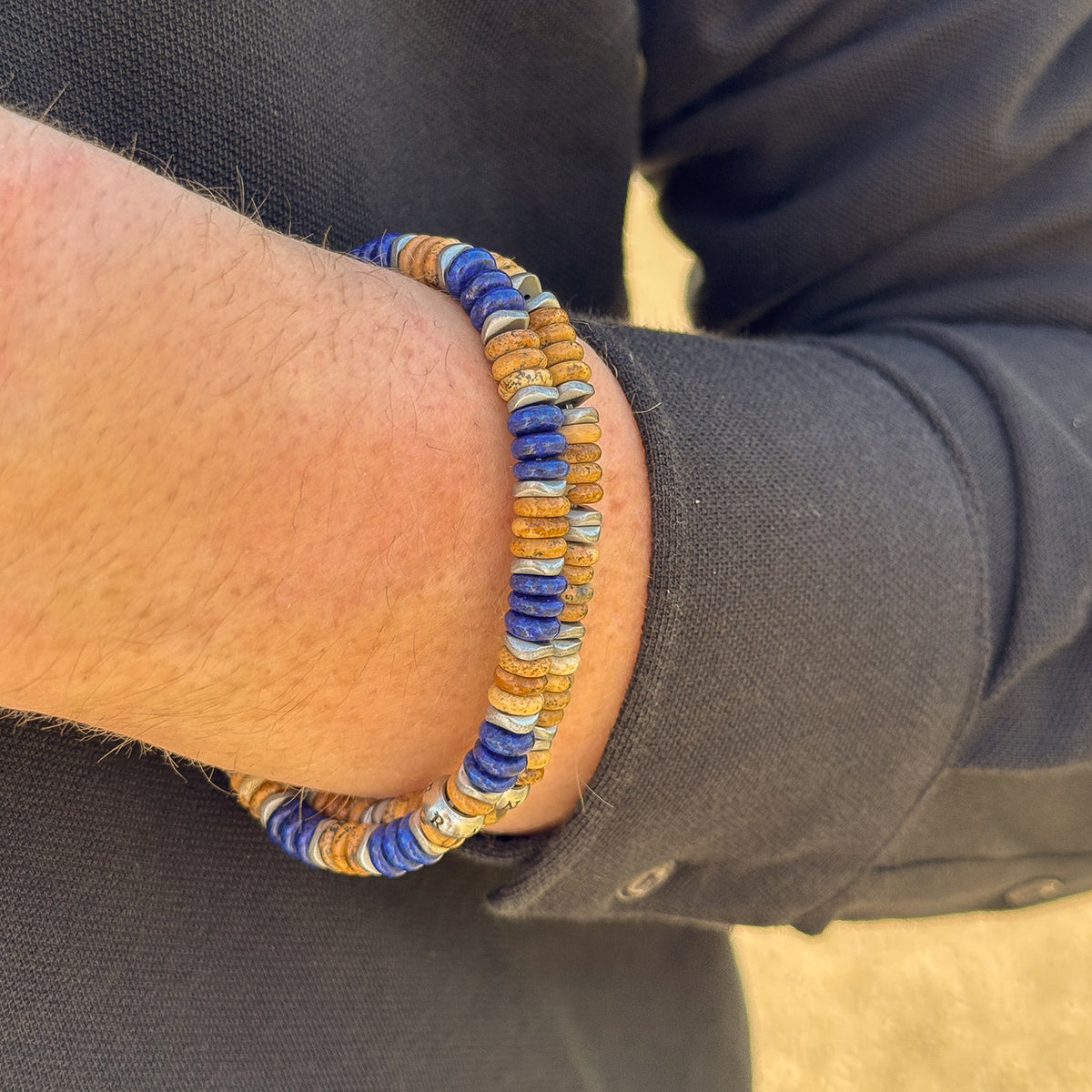 Flat Beads Bracelet with Steel