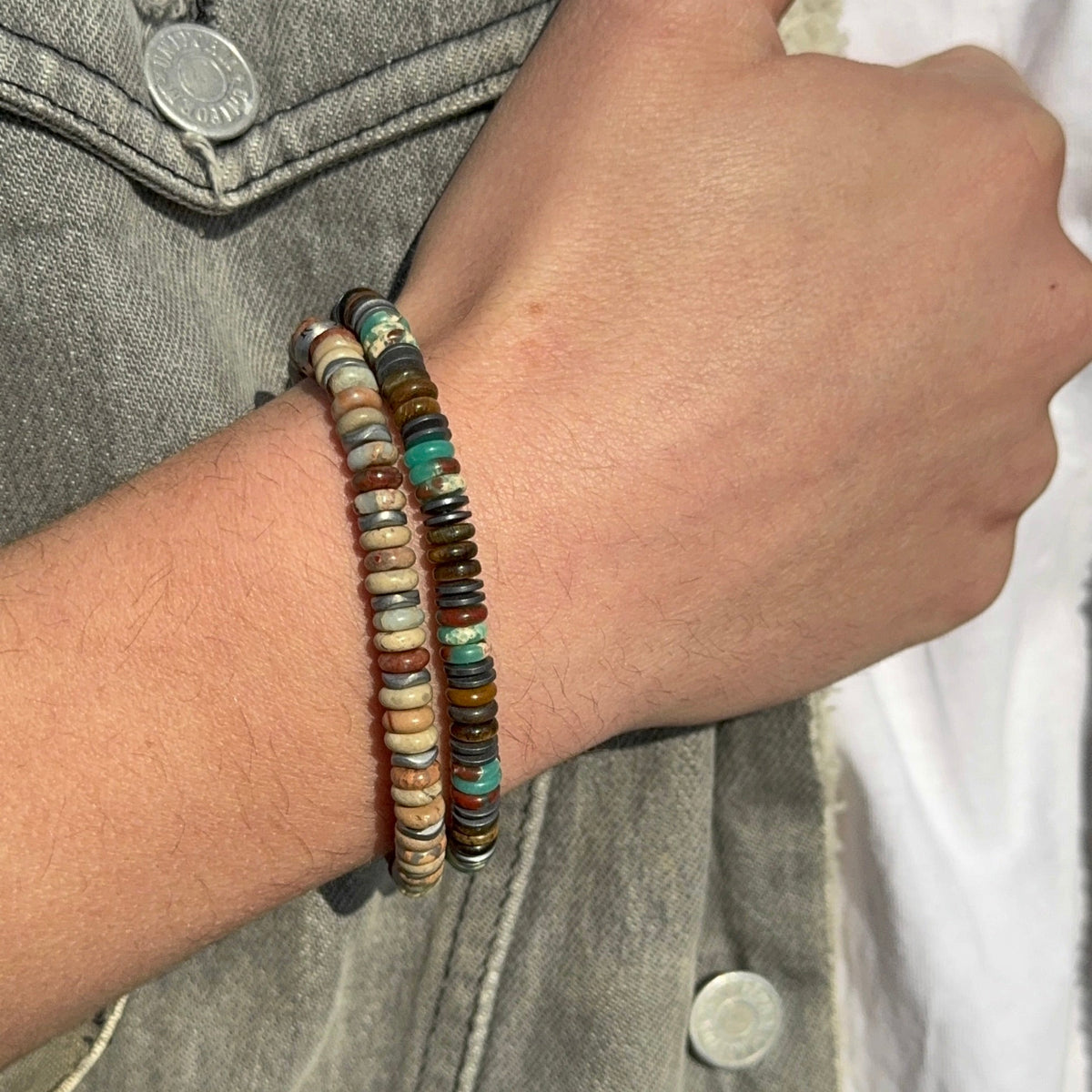 Flat Beads Bracelet with Steel
