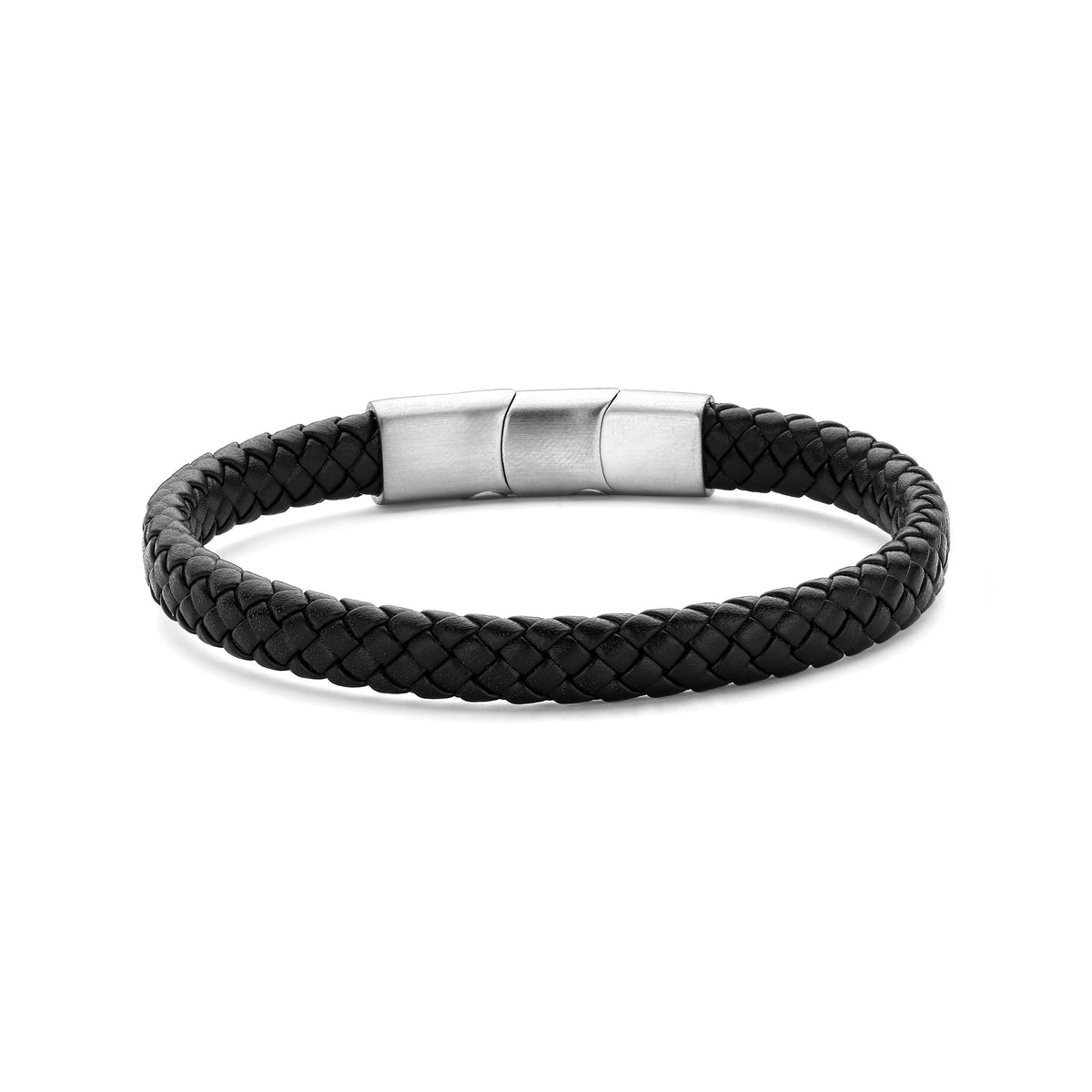 Frank 1967 Leather Men's Bracelet 8mm Silver-Colored Brushed