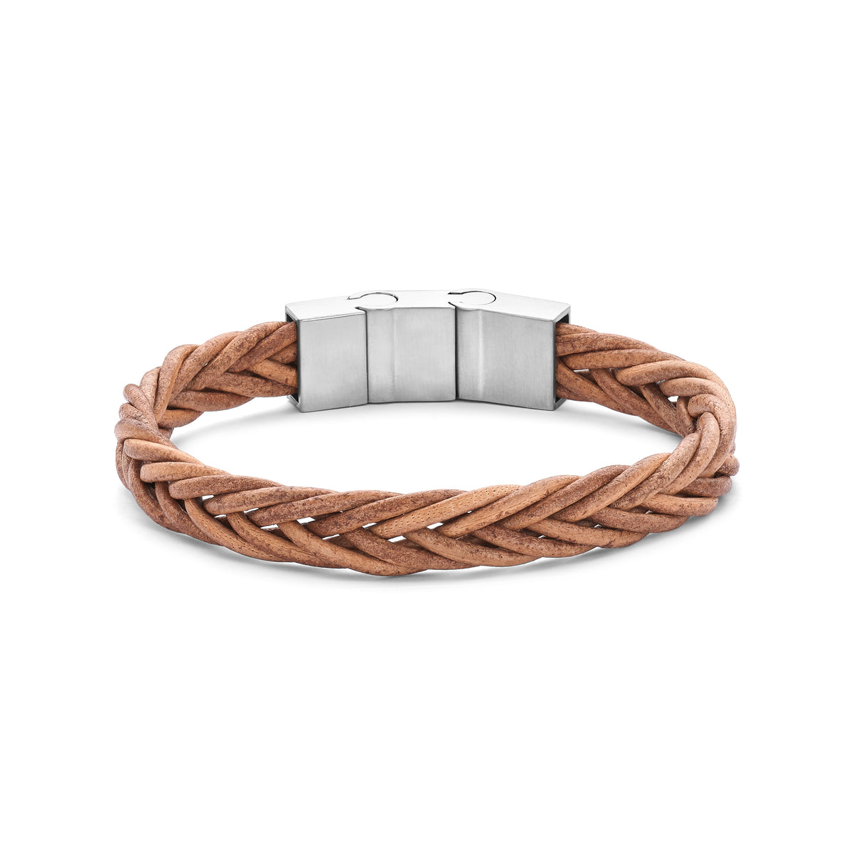 Frank 1967 Braided Leather Men's Bracelet Silver-Colored Brushed