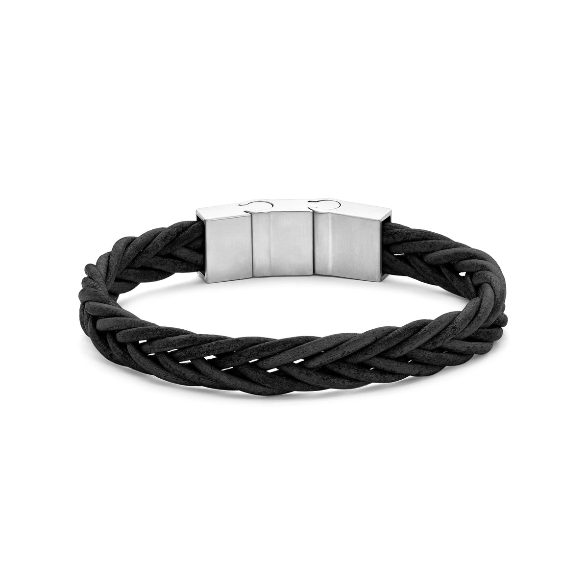 Frank 1967 Braided Leather Men's Bracelet Silver-Colored Brushed