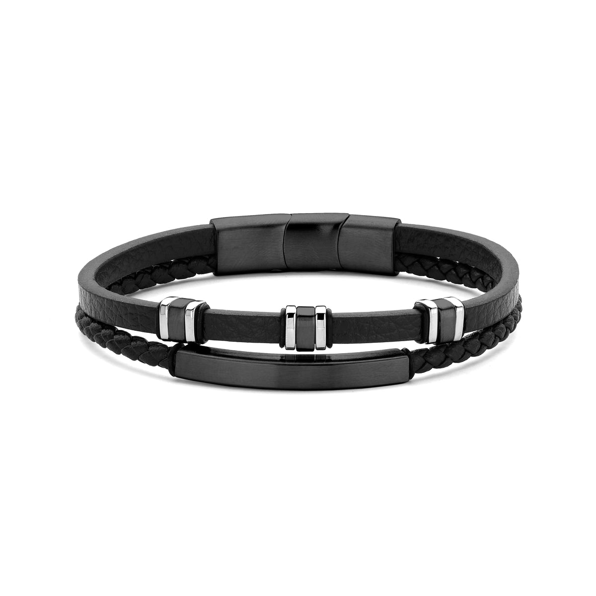 Frank 1967 Double Leather Men's Bracelet with Steel Elements