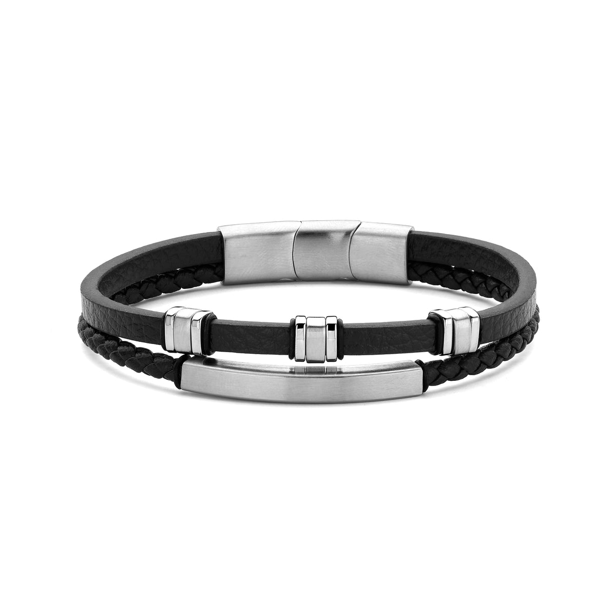Frank 1967 Double Leather Men's Bracelet with Steel Elements