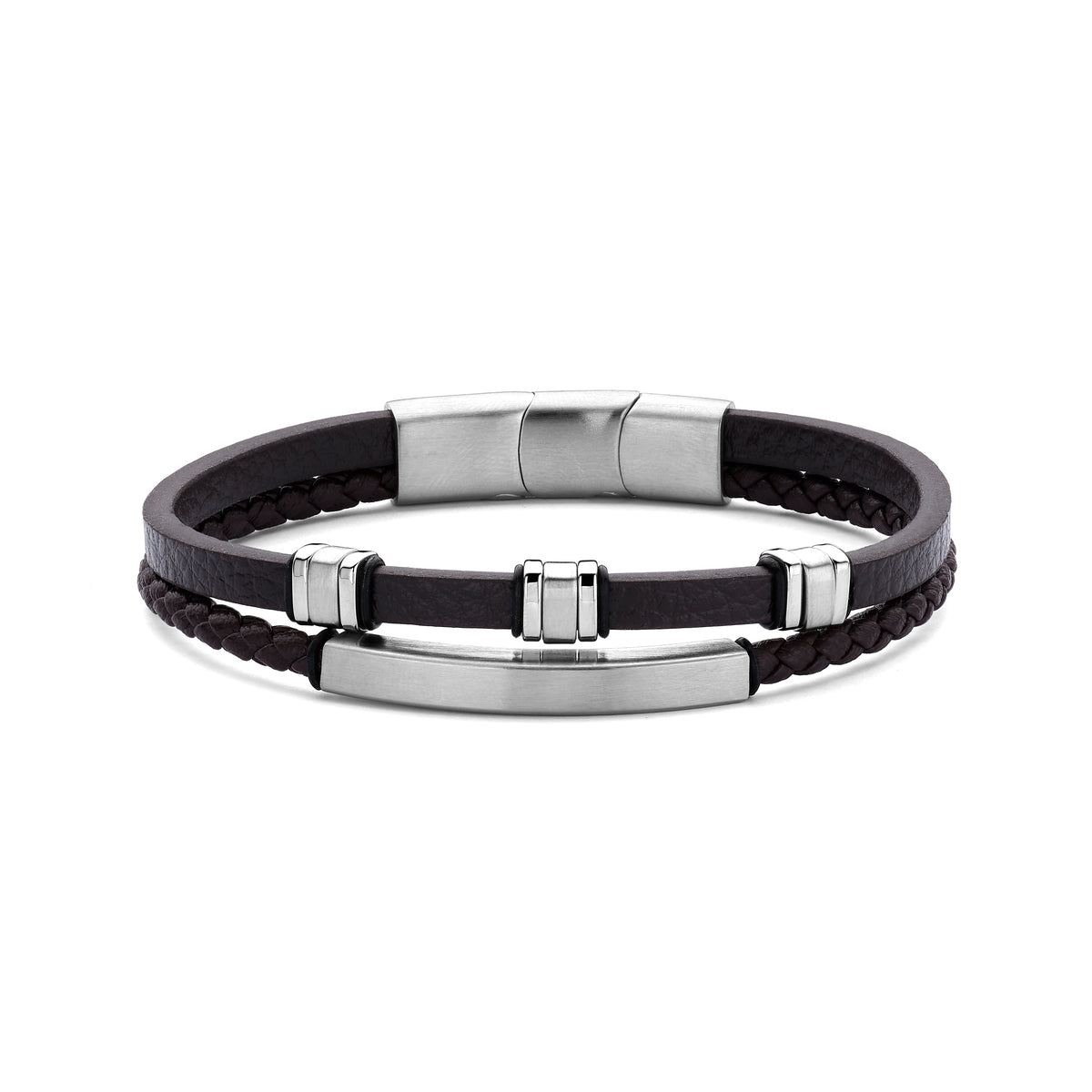 Frank 1967 Double Leather Men's Bracelet with Steel Elements