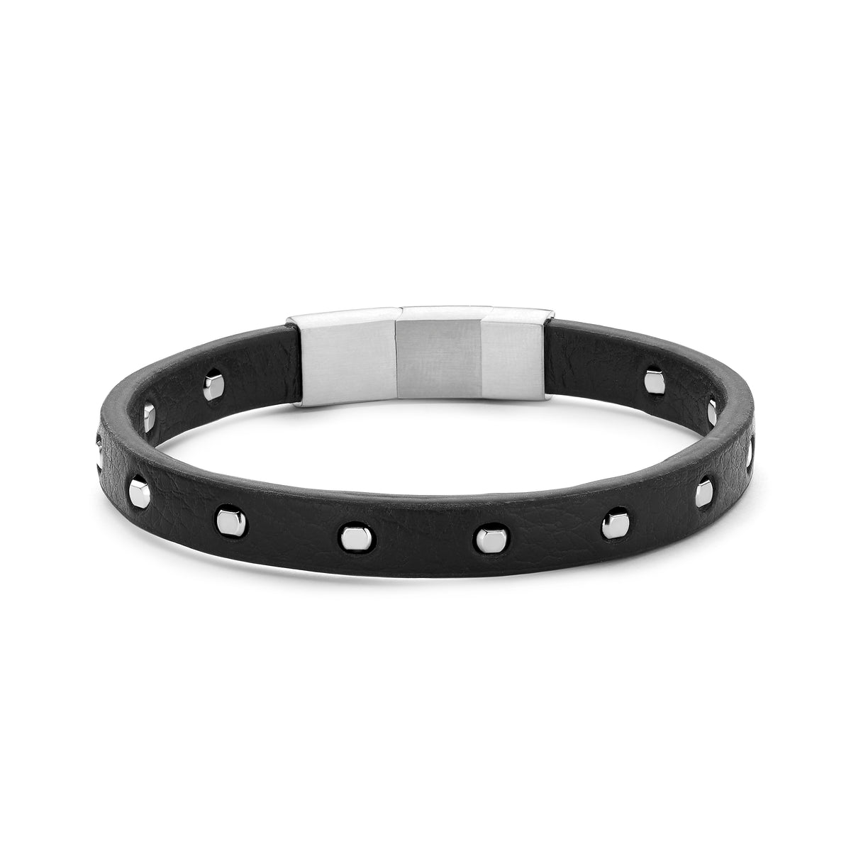 Frank 1967 Leather Men's Bracelet with Metal Elements – Brushed