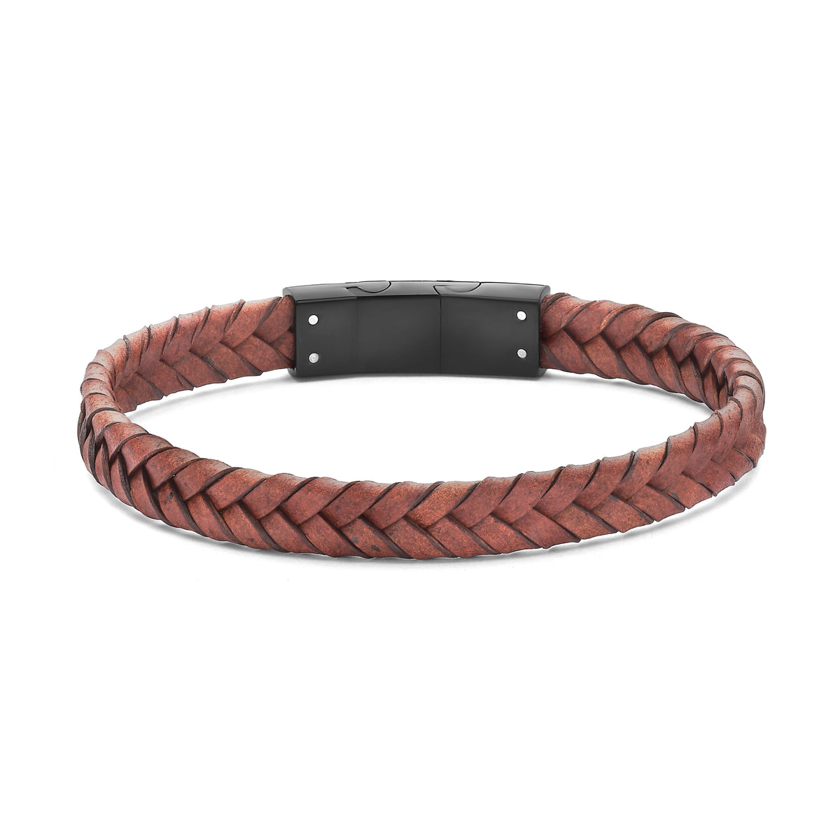 Frank 1967 bracelet brown leather/steel parts bracelet 21cm ip black