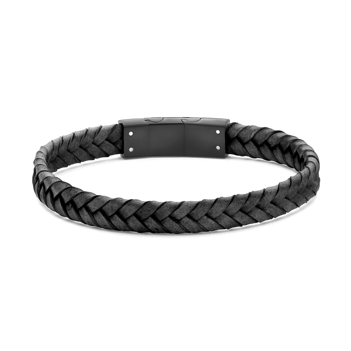 Frank 1967 bracelet brown leather/steel parts bracelet 21cm ip black