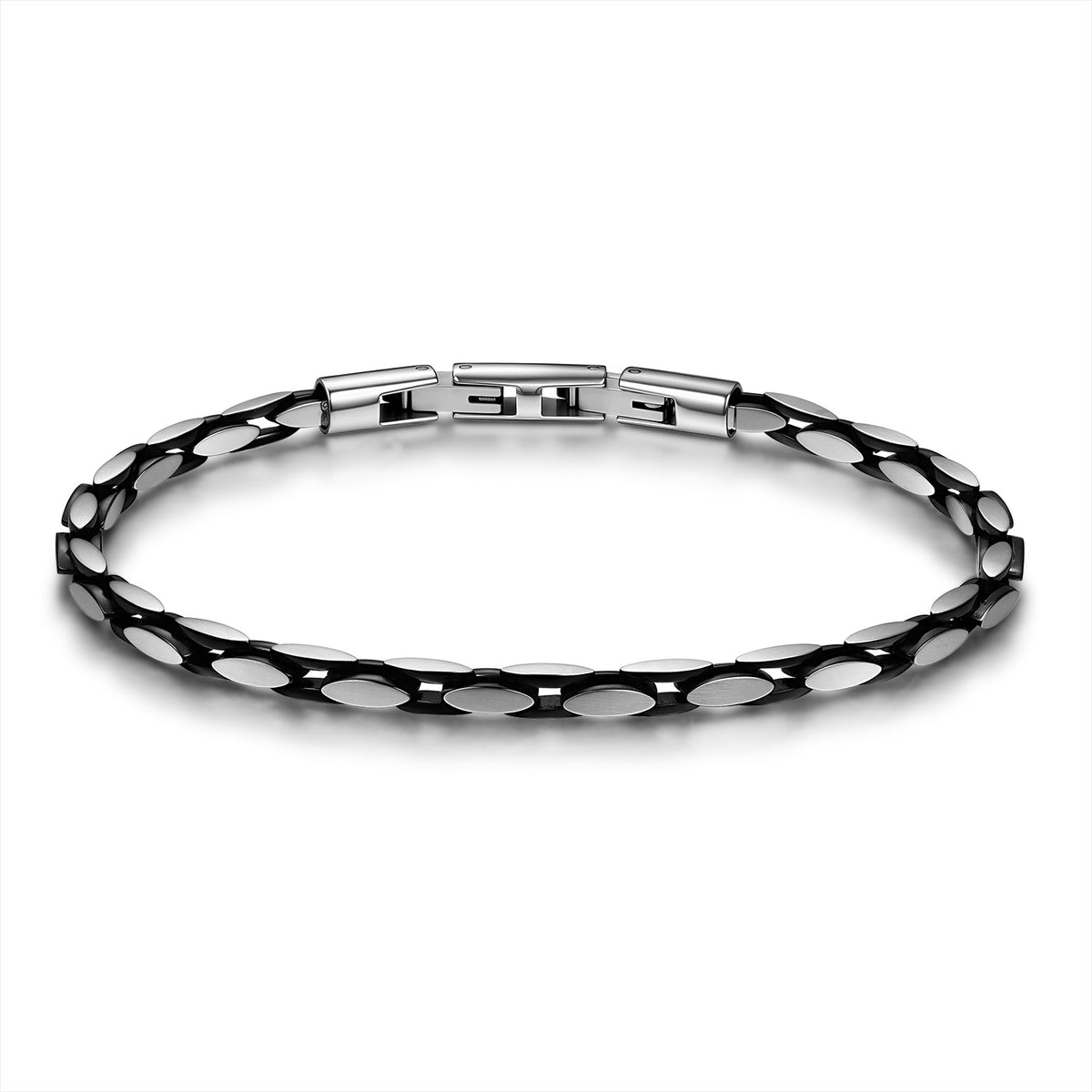 Zwart & Zilver Tweekleurige Armband met Ovale Schakels