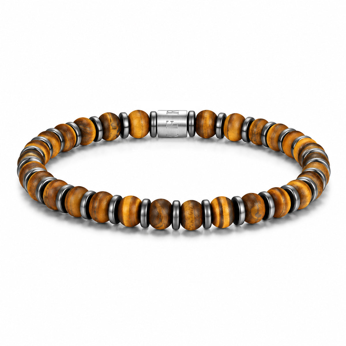 Natural Stone Disc Bead Bracelet with Steel