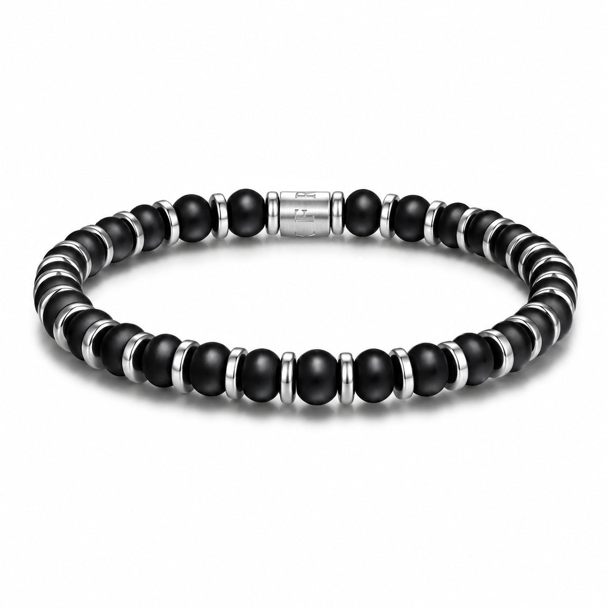 Natural Stone Disc Bead Bracelet with Steel