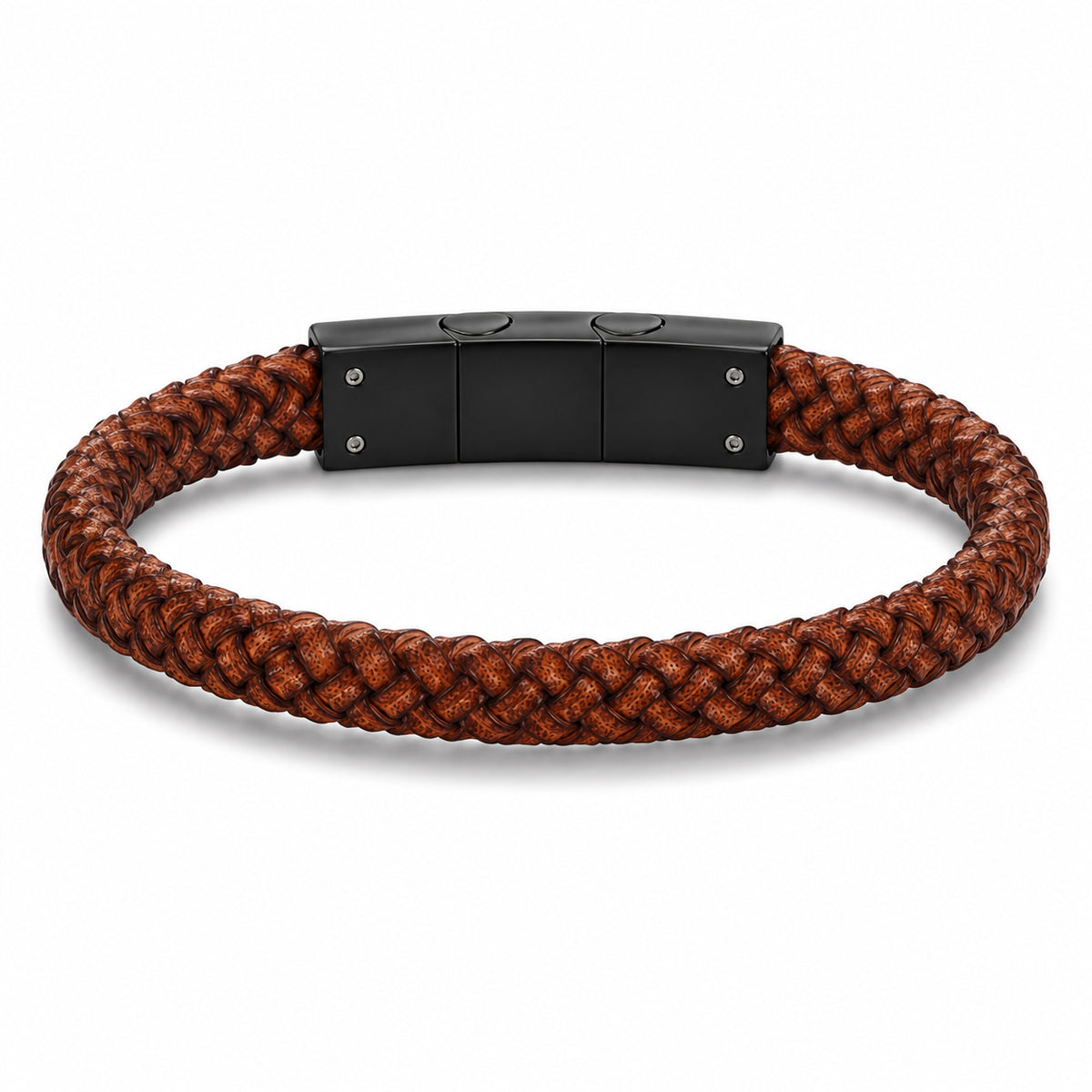 Braided Leather Bracelet with Black Steel Clasp