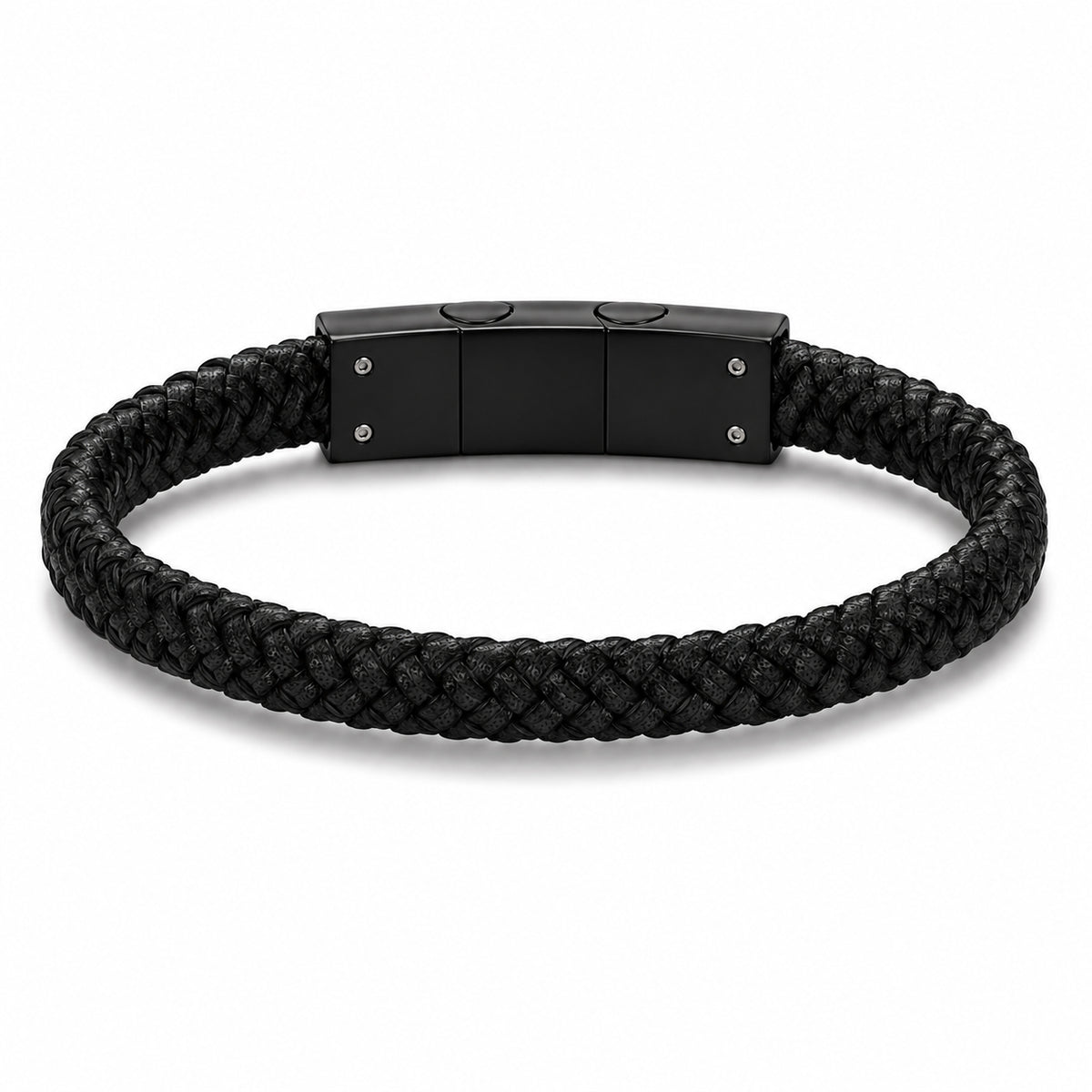 Braided Leather Bracelet with Black Steel Clasp