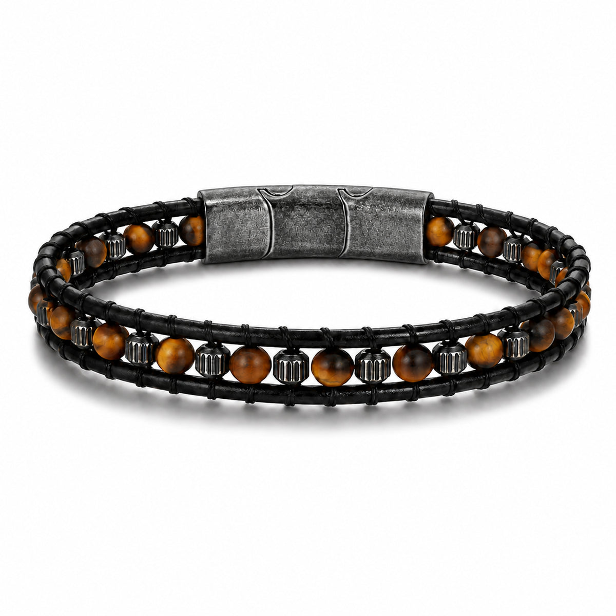 Leather & Natural Stone Wrap Bracelet