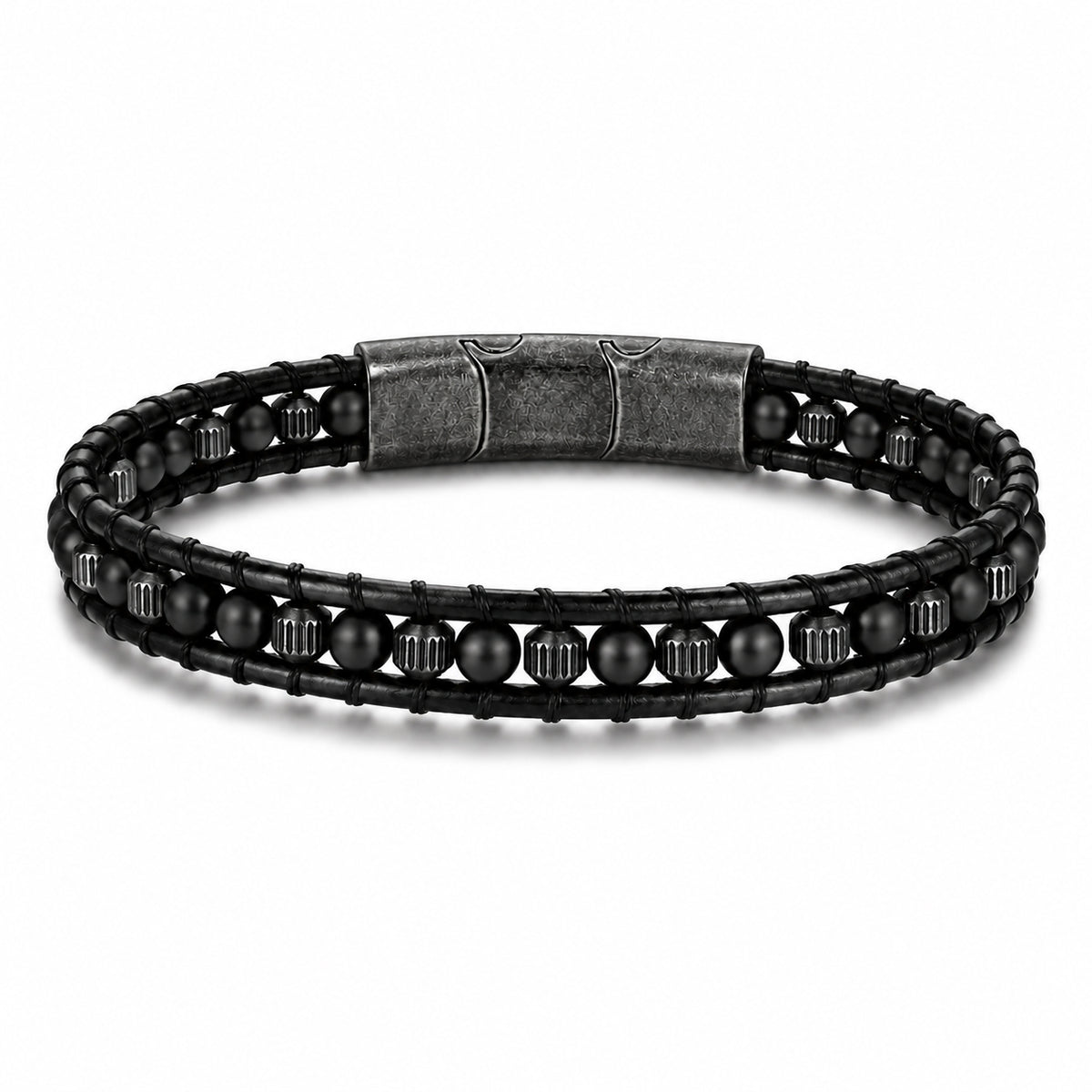 Leather & Natural Stone Wrap Bracelet