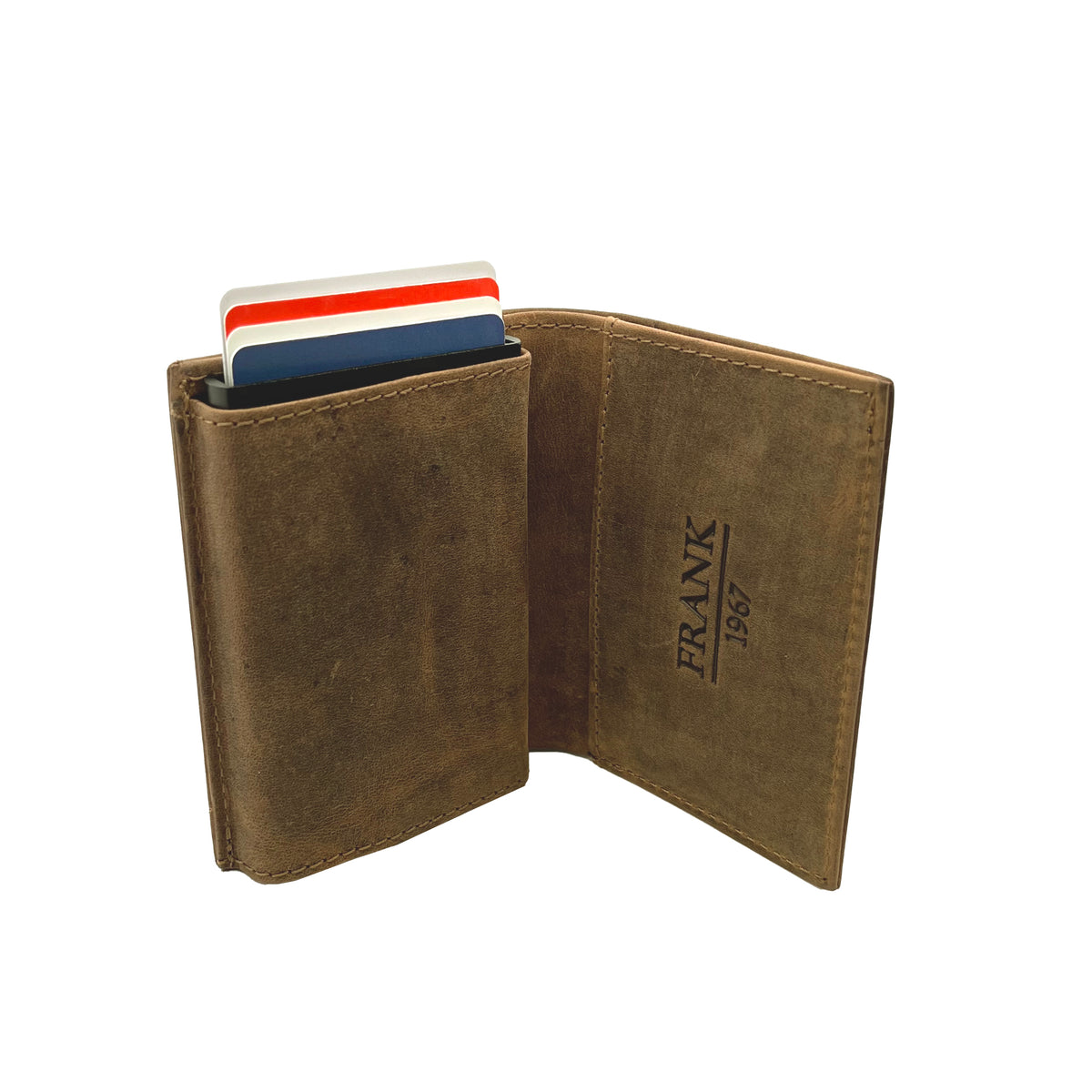 Leather Card Holder Wallet with Pop-Up Card System