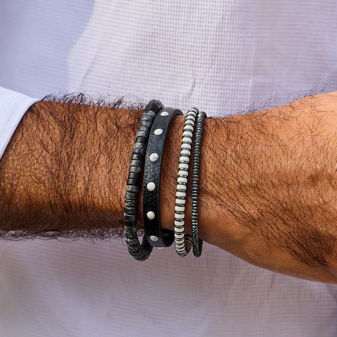 Natuursteen kralen in leren armband
