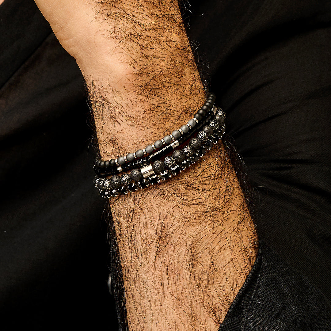 Armband van natuursteen met stalen kralen