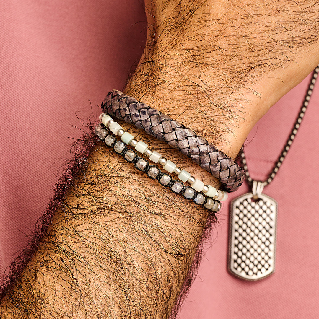 Geweven leren armband