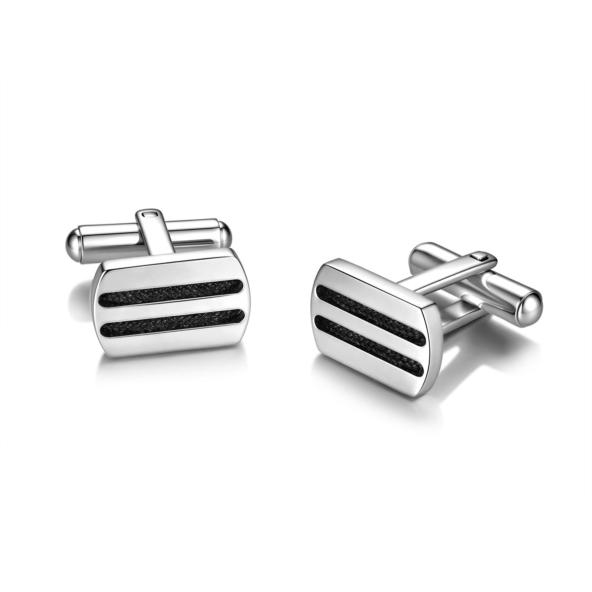 Stainless Steel Cufflinks with Black Mesh Detail