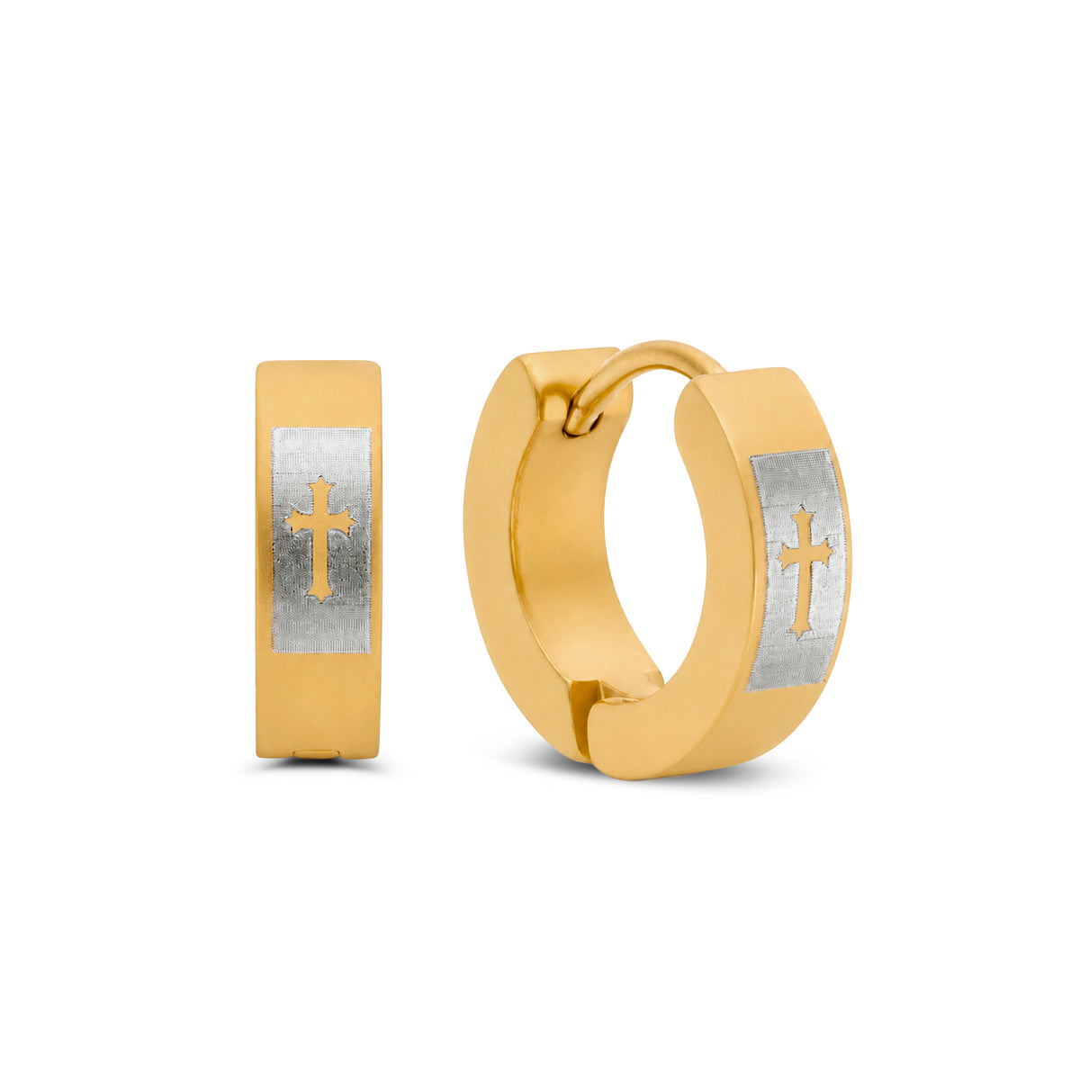 Engraved Cross Hoop Earrings