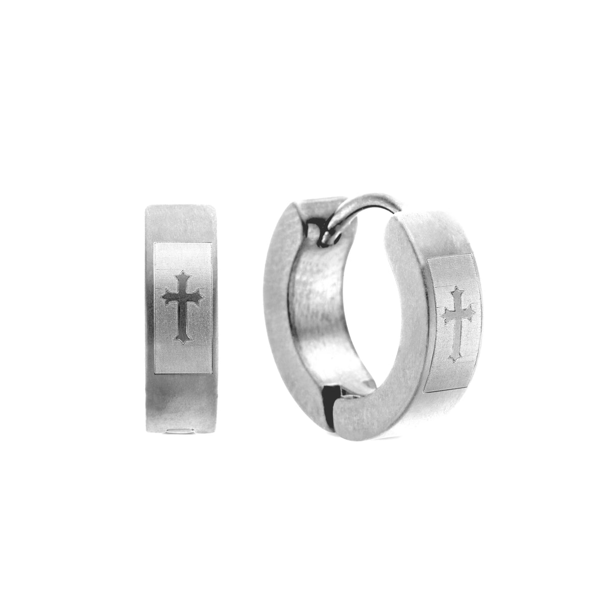 Engraved Cross Hoop Earrings