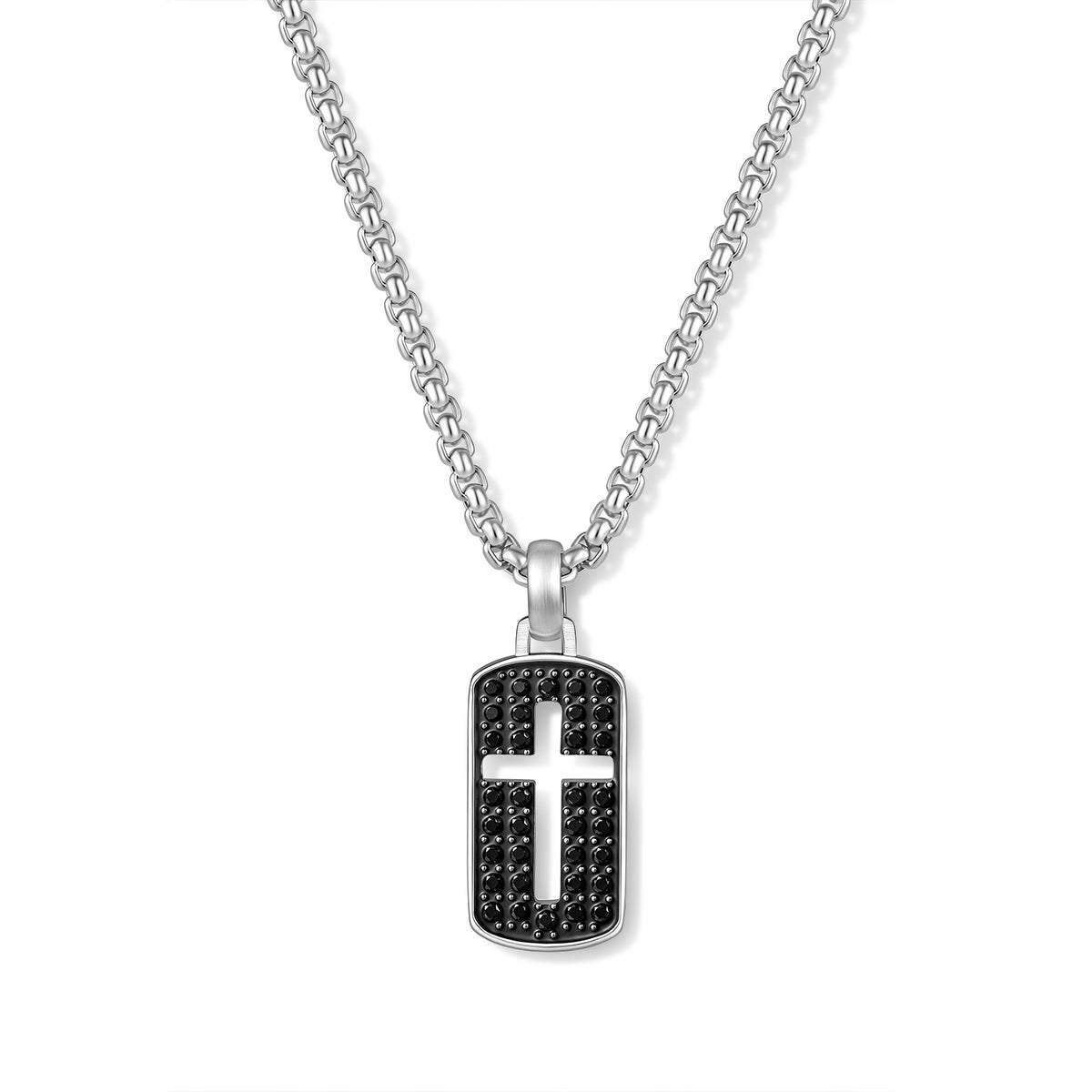 Cross Dog Tag Necklace with Black Beaded Texture