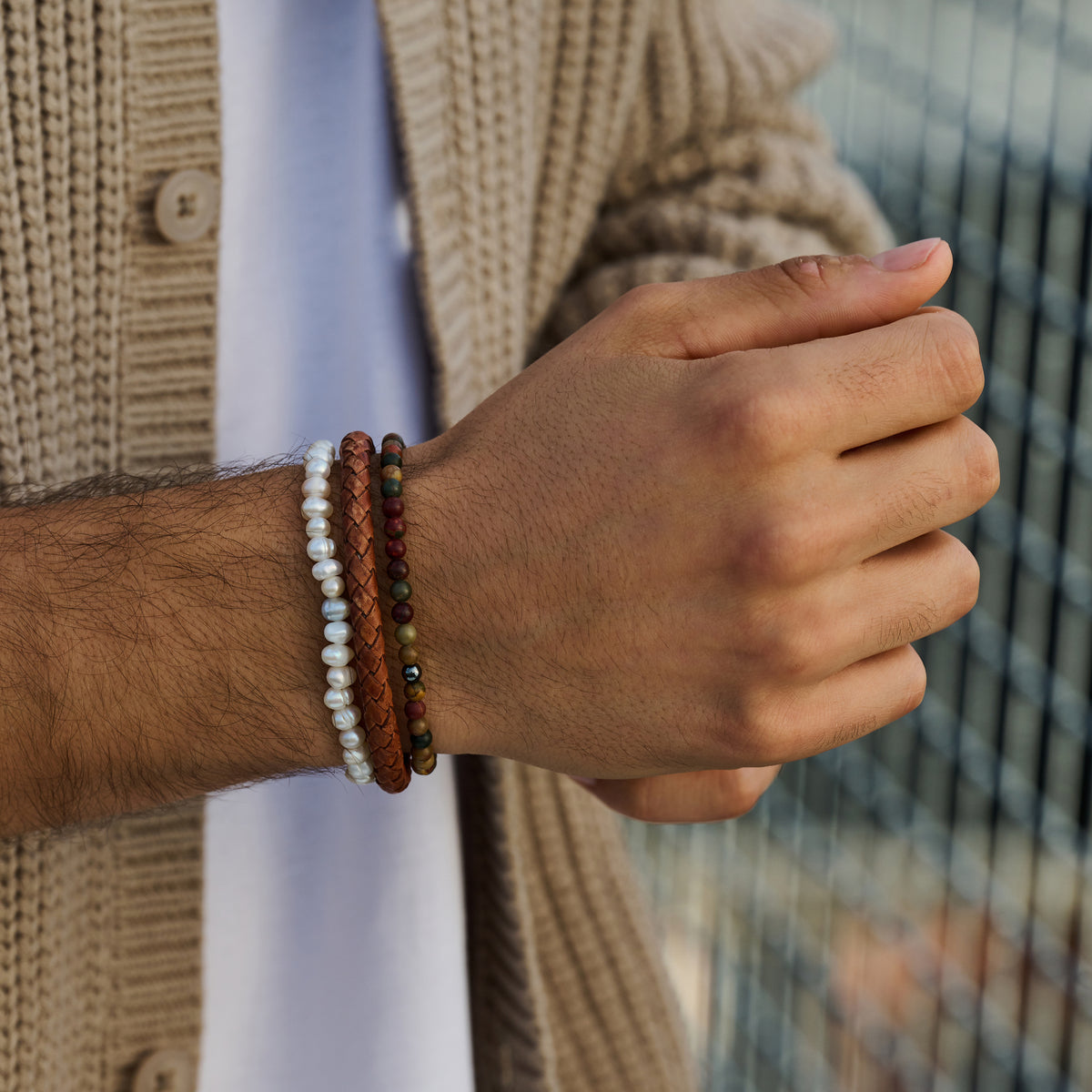 SET - Parel &amp; Bruine Armbanden