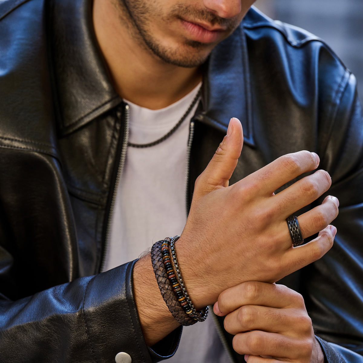 SET - Armbanden in staal en natuurlijke kleuren