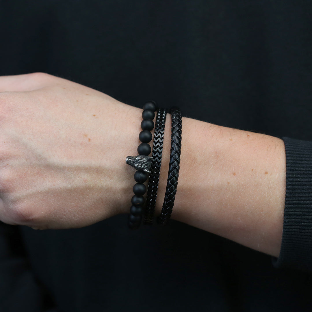 Gevlochten leren armband